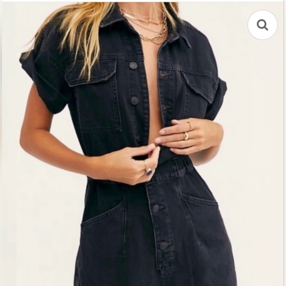 Free People We The Free Marci Wimen's Coverall Jumpsuit Black Denim Size L - Picture 2 of 14